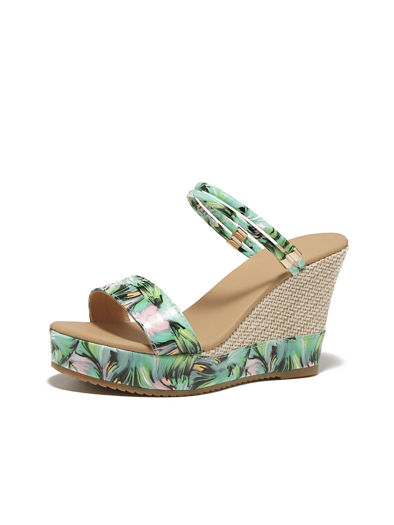 11cm Wedge Sandals 2026 Summer New Straw-Woven Fashion Thick-Soled Open-Toe Heels with Buckle