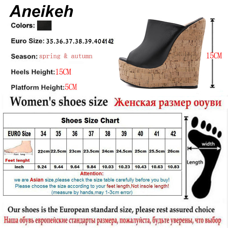 Aneikeh Black Platform Wedge Sandals Slippers 2025 Summer Fashion Peep Toe Super High Heigh Sexy Sandal Mules zapatillas mujer