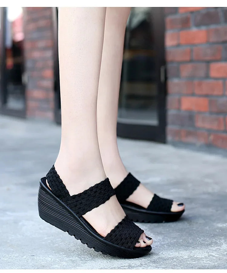 Wedge Platform Weave Sandals Fashion Peep Toe Comforty Breathable Mom Shoes Female Casual Thick Bottom Sandalias Mujer 2024