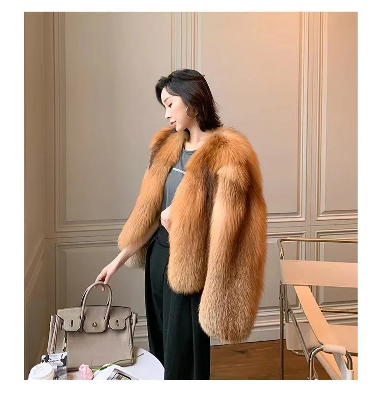 High-end Whole-skinned Red Fox Fox Fur Coat for Women Short 2025 Winter New Hot Young Fashionable Fur Coat