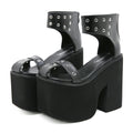 Gdgydh Summer Wide Fit Heeled Sandals Women Metal Rivet Punk Wedge Heels Platform Sandals Ankle Strap Ladies Cosplay Shoes