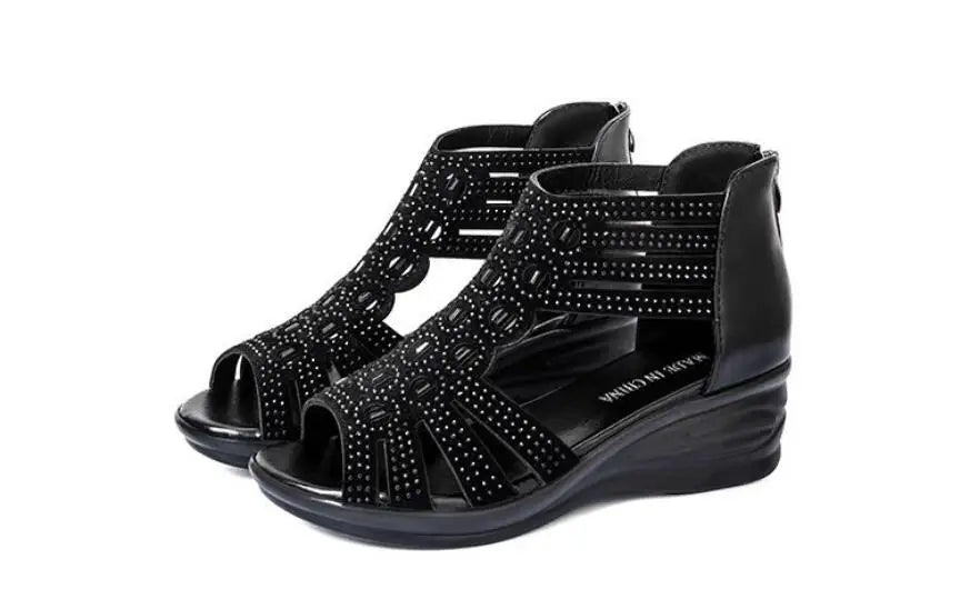 Sandal Woman Wedge Orthopedic Sandals for Women Black Shoe Elegant Brands Platform Roman Medium Heel Summer New 2025 Heels Shoes