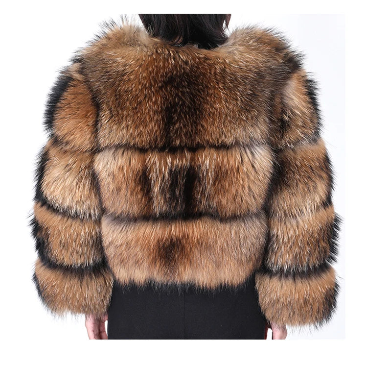 Winter Real Fur Women Raccoon Natural Fur Coat Silver Fox Long Vest Warm Luxury Jacket Parkas With Leather Fur Clothe For Female