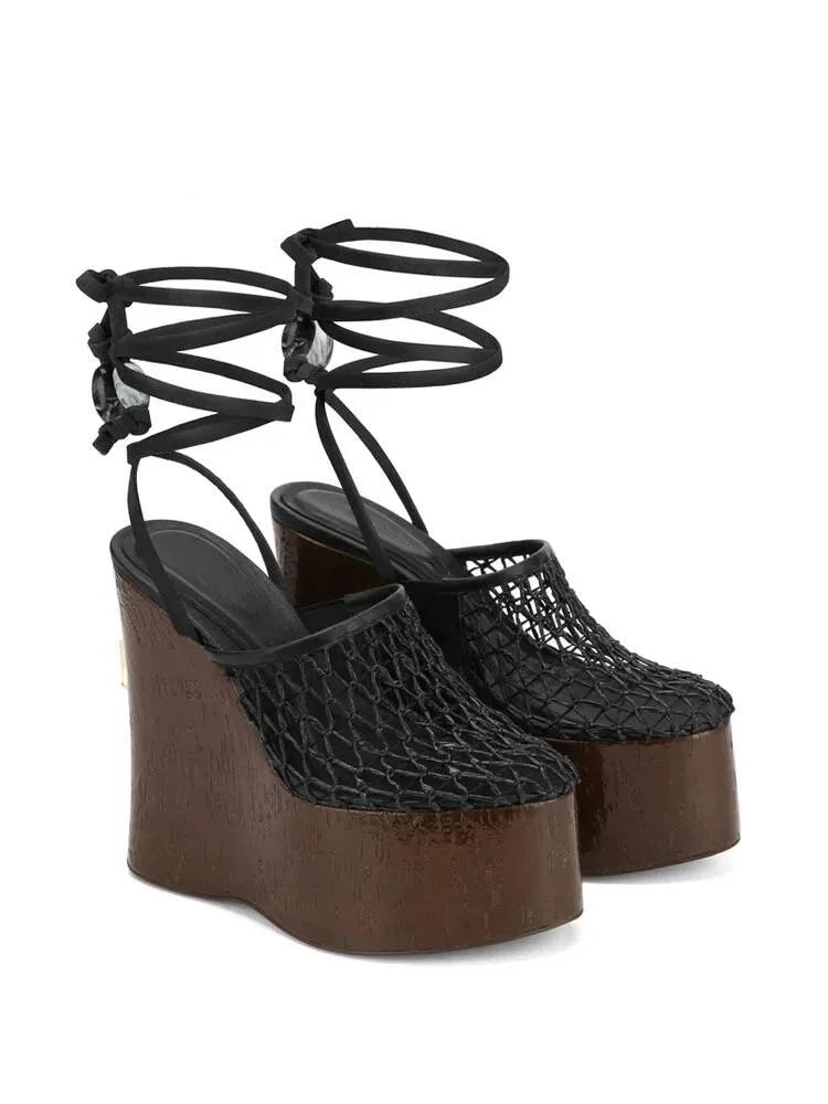 Ladies' Summer Wedge Heel Thick Soled Sandals with Wood Grain Rivets, Waterproof Platform, Thick High Heels, and Sandals
