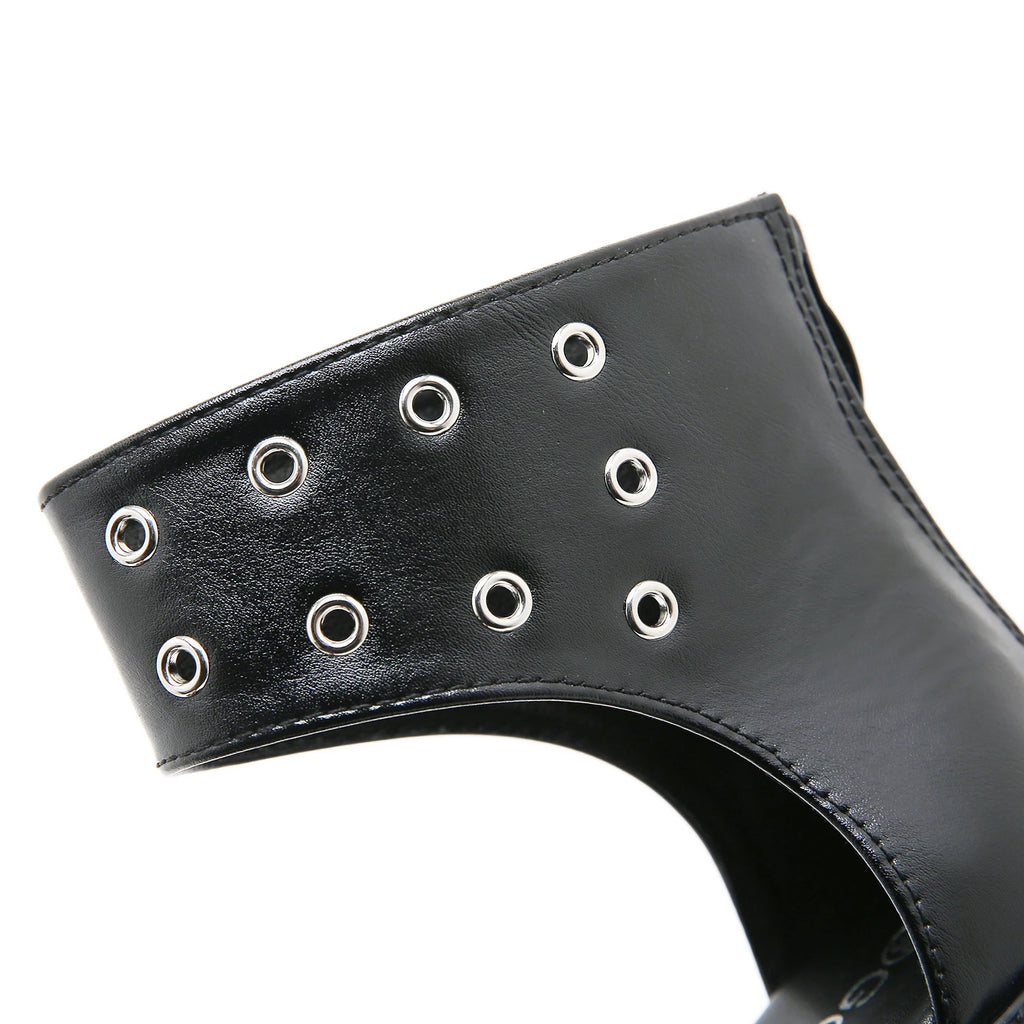 Gdgydh Summer Wide Fit Heeled Sandals Women Metal Rivet Punk Wedge Heels Platform Sandals Ankle Strap Ladies Cosplay Shoes
