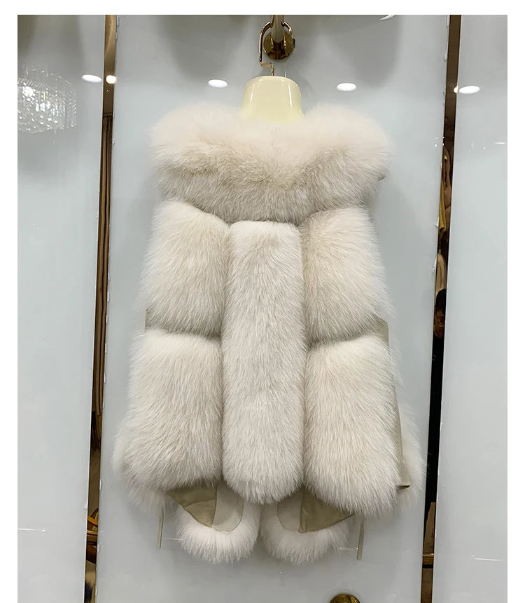 MPPM  New Women Fox Fur Vest Fashion Winter Genuine Fox Waistcoats Gilets V-neck Autumn Lady's Jackets Coats Top Quality Luxury