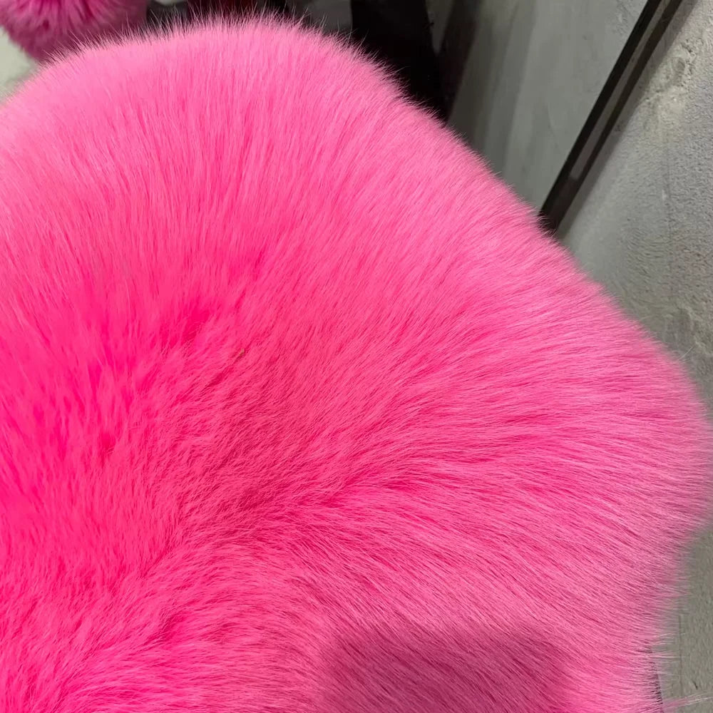 Red Fox Fur Coat Long Sleeve with Collar Ladies Real Fur Jacket Natural Fox Cloth