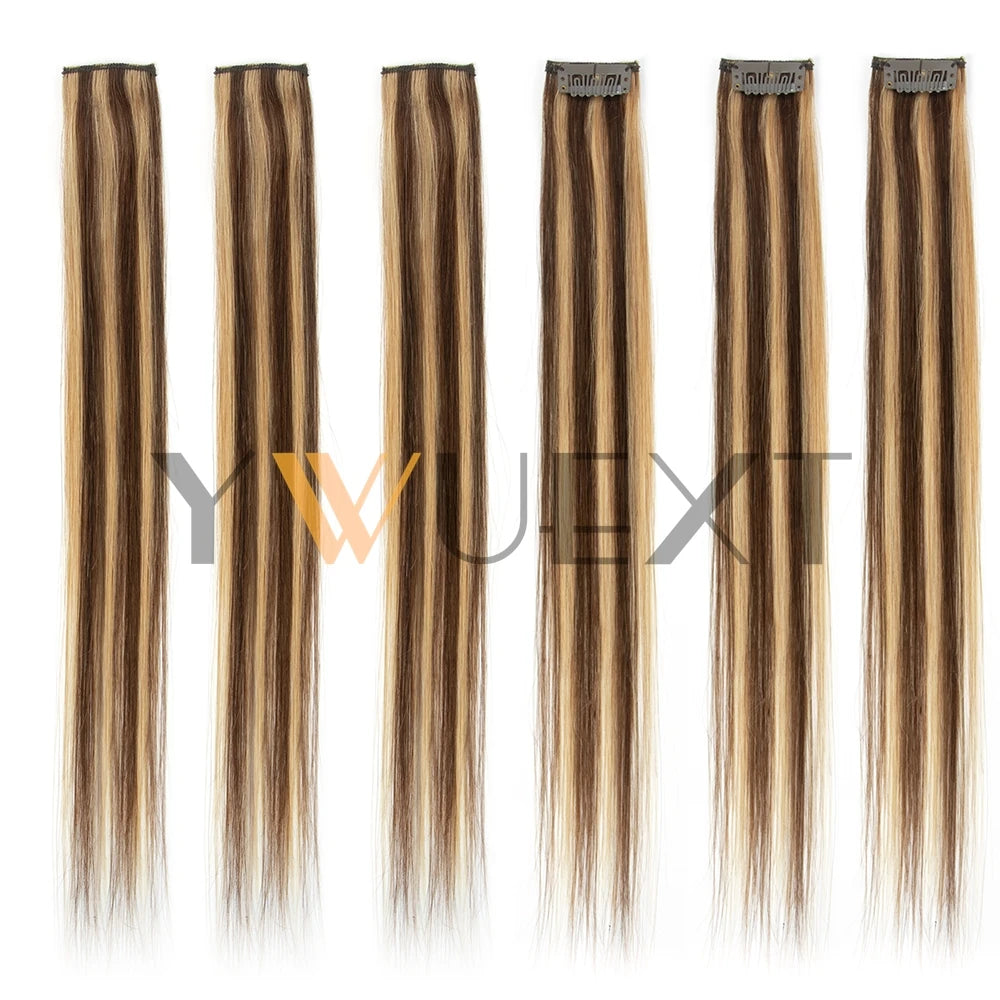 YWUEXT 6PCS Mini Clip in Human Hair Pad 1clip on Machine Weft Hair Extensions 12"-16" Natural Straight Clip Hair Piece 30g/pack