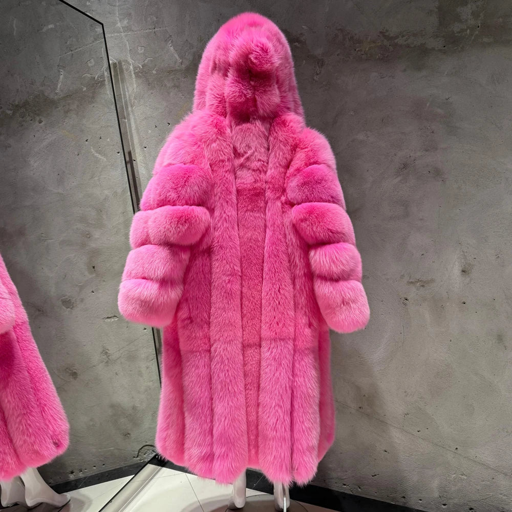 #GO BALLISTIC YA Long Ladies Fur Coat Hooded Women's Fur Outwear 22-06