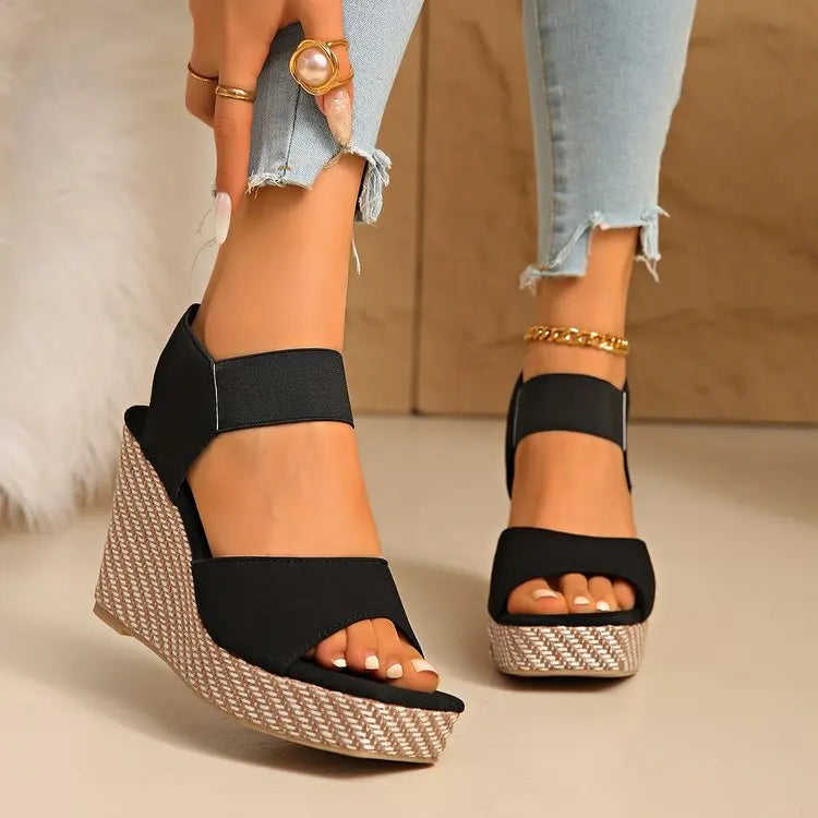 Women'S Thick Soled Square Toe Wedge Sandals Slip with Elastic Straps Toe Design for Height Summer Sandals Princess Shoes