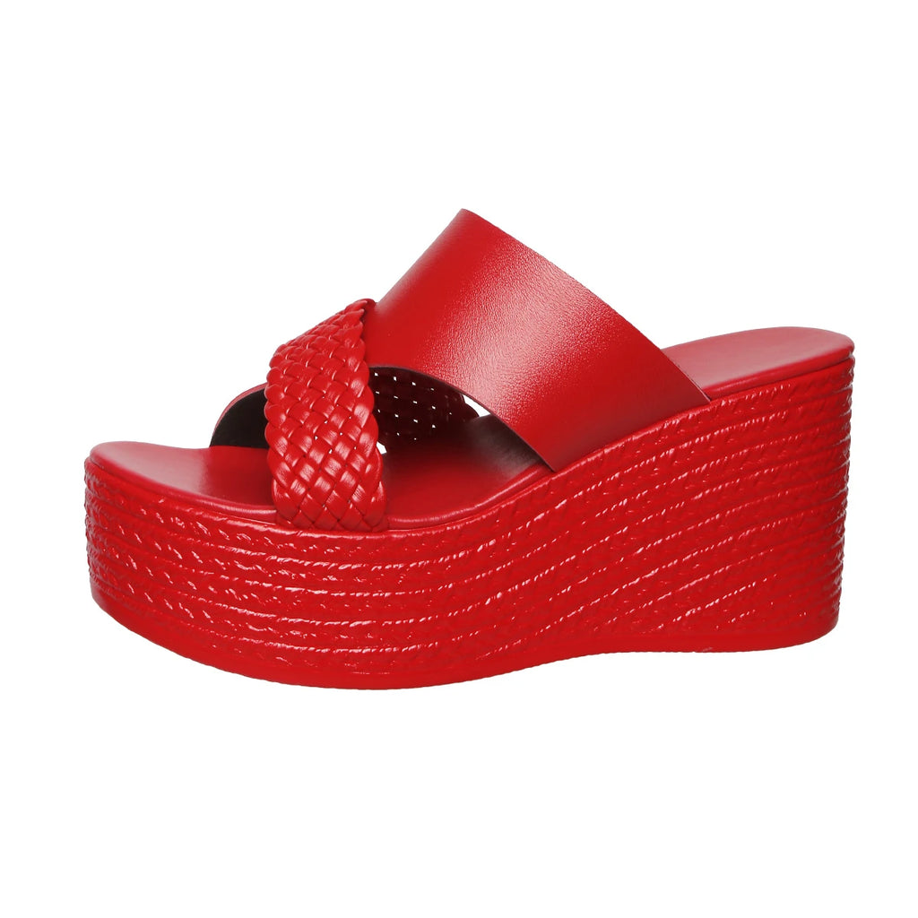 Summer Women's Slippers Wedge Heels High Female Fish Mouth Shoes Thick Bottom Outdoors Sweet Bow Suede Girls Schoolgirl Slides