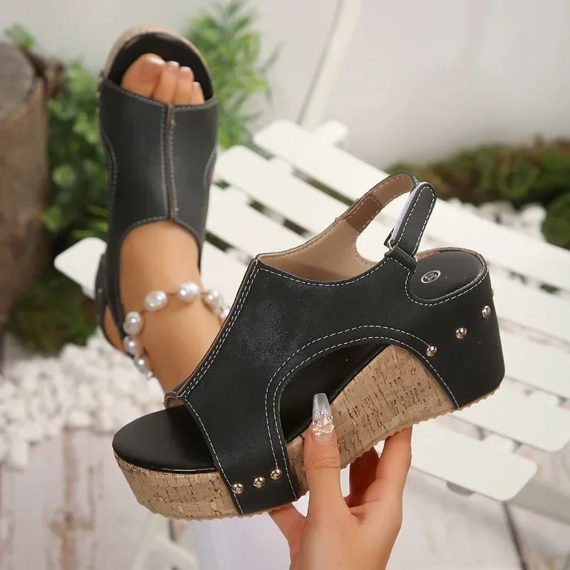 Women Platform Wedge Sandals Adjustable Velcro Closure Open Toe Cutout Slingback Comfort Soft Sole Non Slip Casual Walking Shoes