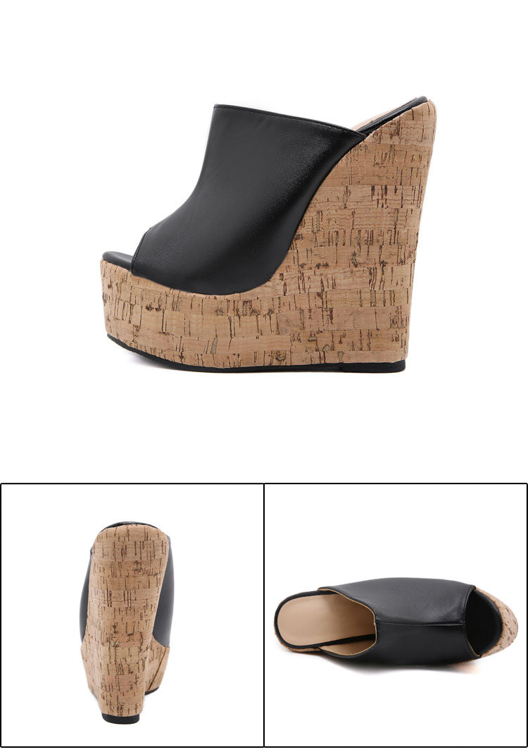 Aneikeh Black Platform Wedge Sandals Slippers 2025 Summer Fashion Peep Toe Super High Heigh Sexy Sandal Mules zapatillas mujer