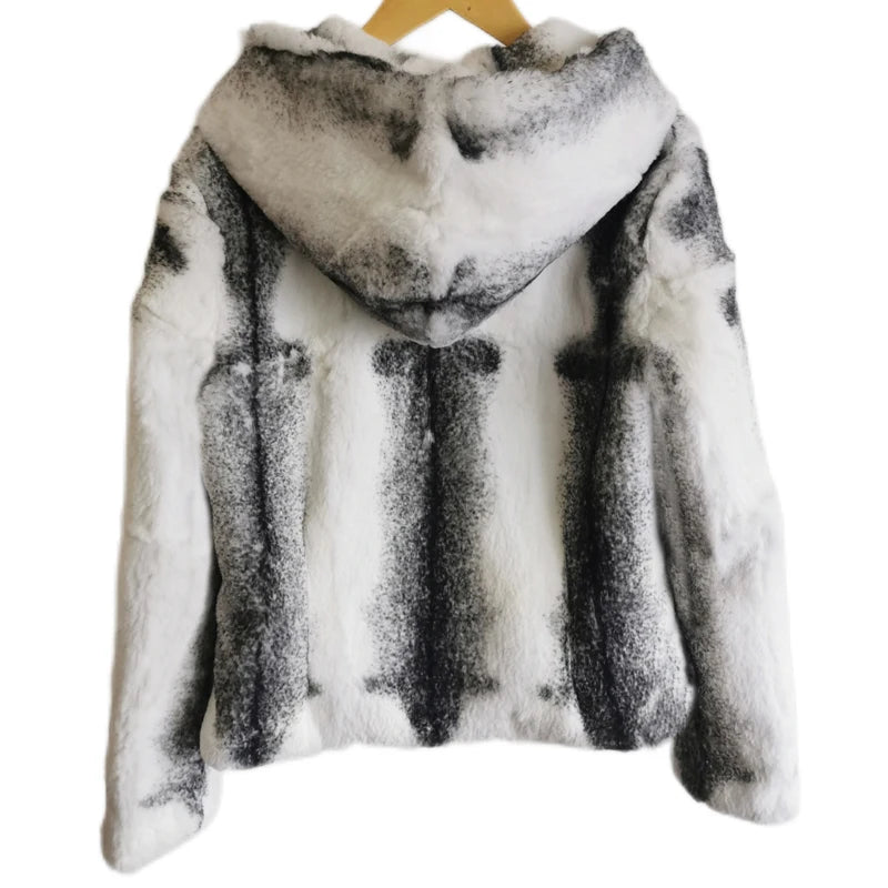2025 New Genuine Real Rabbit Fur With Hood Overcoat For Women Genuine Luxury High Qualiry Factory Full Natural Ladies Jacker