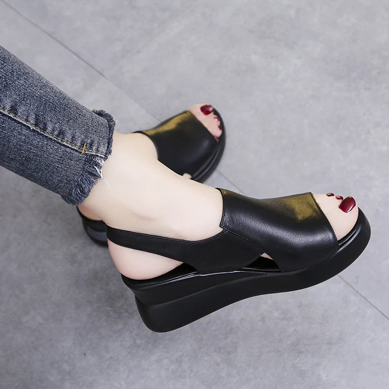 Summer Wedge Shoes for Women Sandals Solid Color Open Toe High Heels Casual Ladies Buckle Strap Fashion Female Sandalias Mujer
