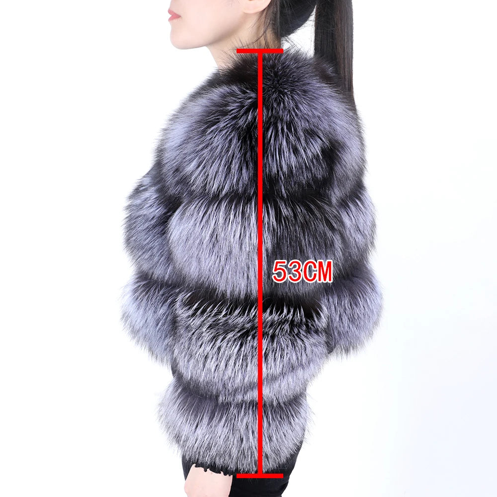 Winter Real Fur Women Raccoon Natural Fur Coat Silver Fox Long Vest Warm Luxury Jacket Parkas With Leather Fur Clothe For Female