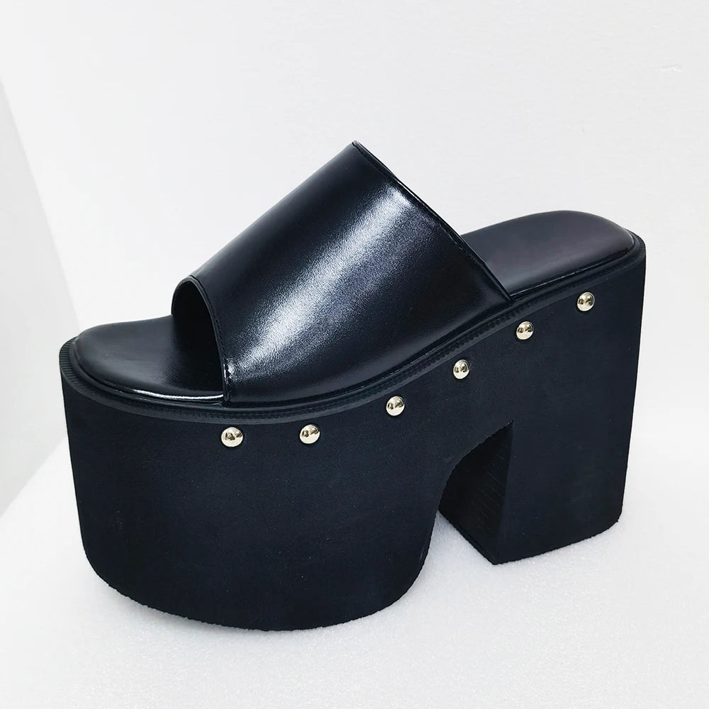 Gdgydh Popular European and American Style Thick-soled Wedge Heel Sandals for Women Platform Classic Slippers Outdoor Black
