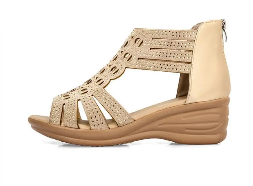 Sandal Woman Wedge Orthopedic Sandals for Women Black Shoe Elegant Brands Platform Roman Medium Heel Summer New 2025 Heels Shoes
