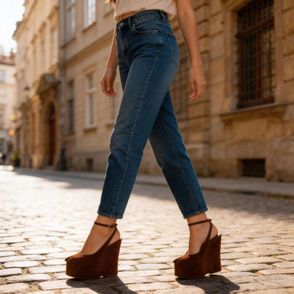 Highquality Wooden Patterned Wedge Heelwith Thicksole Andexposed Toebuckle Strap Sandals Forwomen's Banquets InEurope AndAmerica