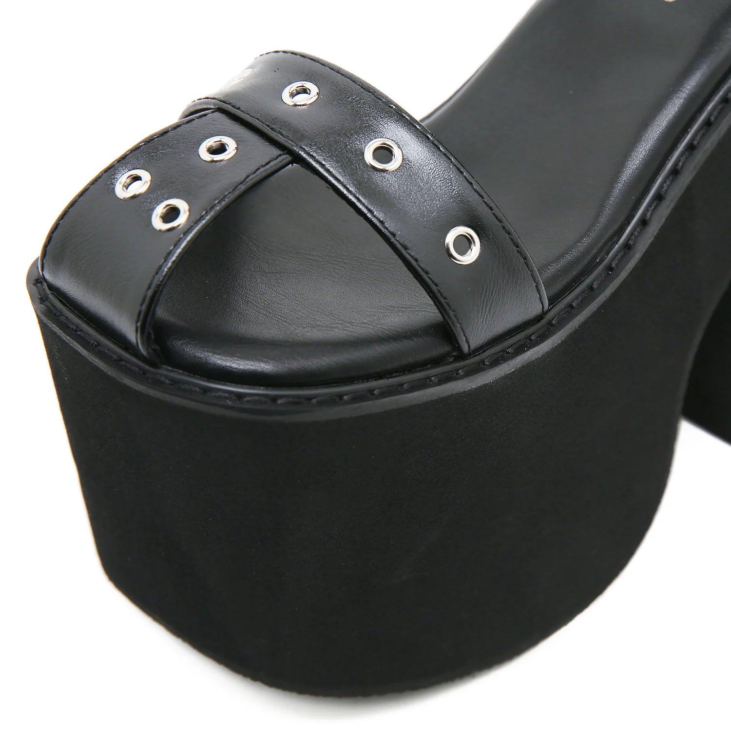 Gdgydh Summer Wide Fit Heeled Sandals Women Metal Rivet Punk Wedge Heels Platform Sandals Ankle Strap Ladies Cosplay Shoes