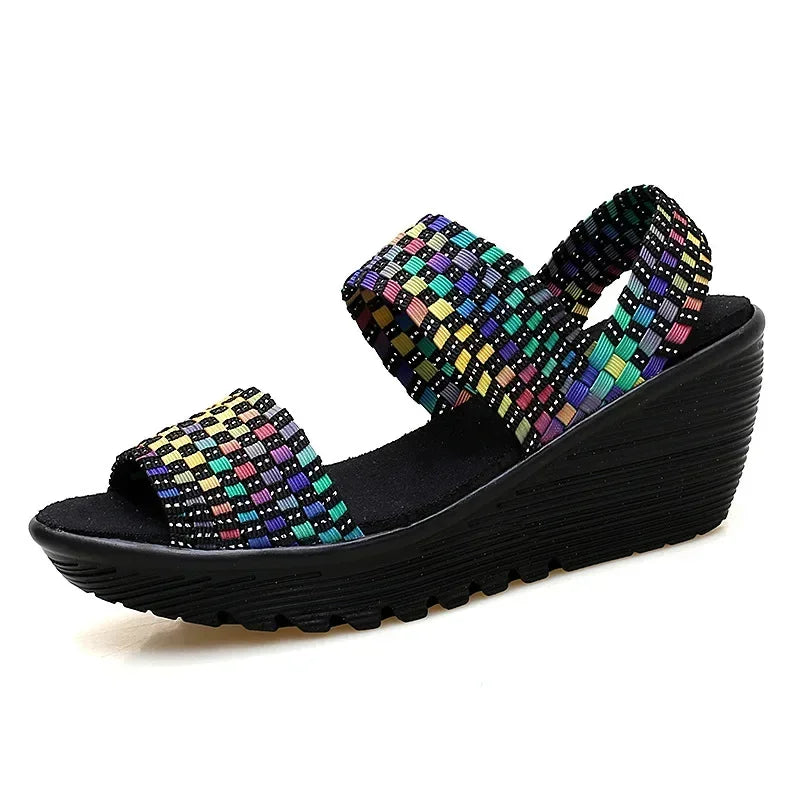 Wedge Platform Weave Sandals Fashion Peep Toe Comforty Breathable Mom Shoes Female Casual Thick Bottom Sandalias Mujer 2024