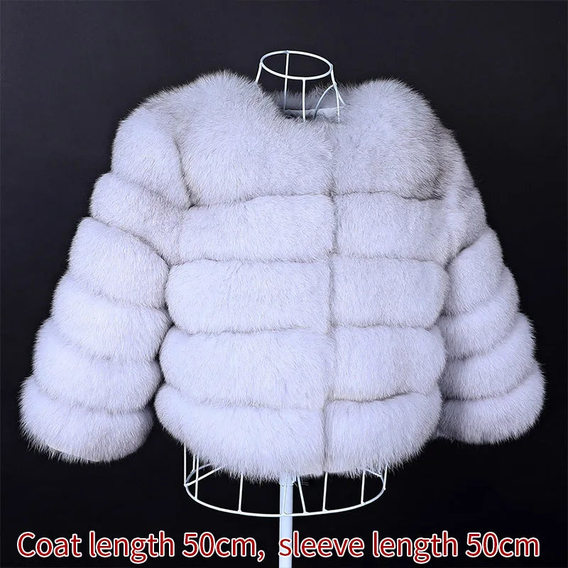 Winter Real Fur Women Raccoon Natural Fur Coat Silver Fox Long Vest Warm Luxury Jacket Parkas With Leather Fur Clothe For Female