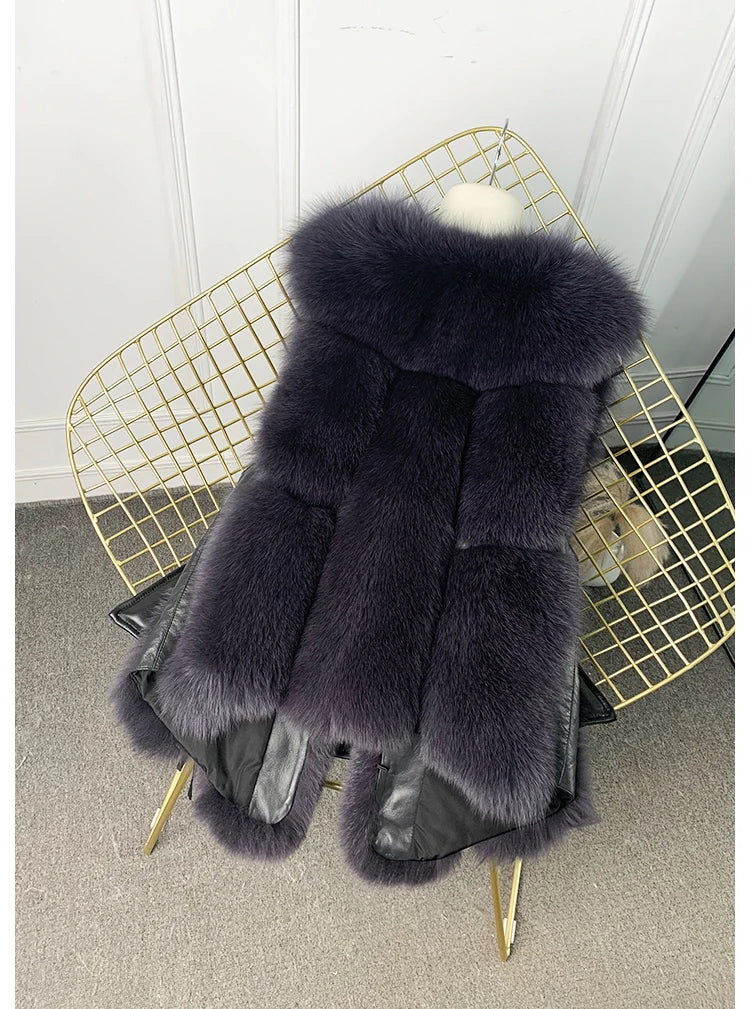 MPPM  New Women Fox Fur Vest Fashion Winter Genuine Fox Waistcoats Gilets V-neck Autumn Lady's Jackets Coats Top Quality Luxury