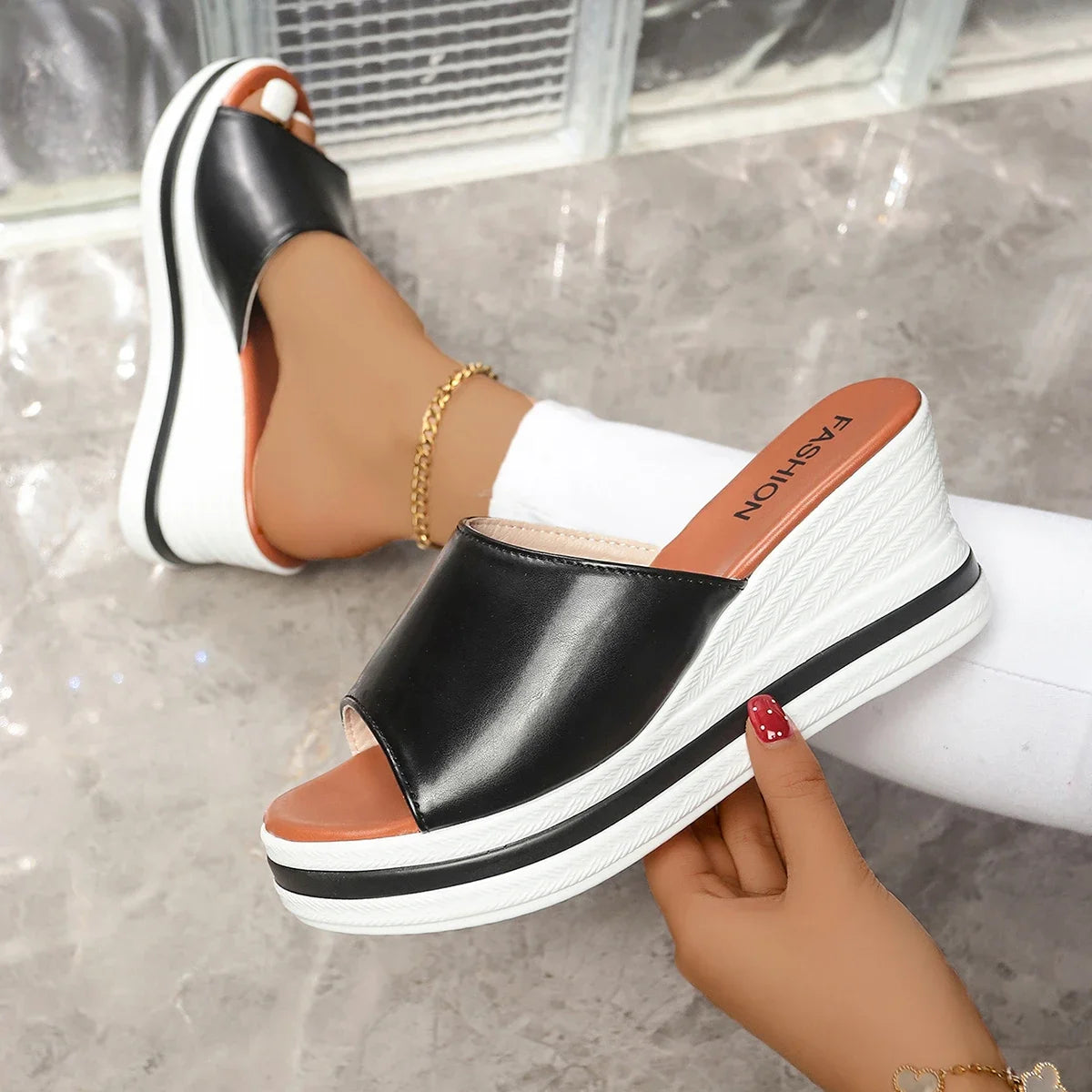 Women Sandals 2025 Retro Wedge Sandals Fish Mouth High Heels Shoes Women Thick Bottom Large Size Women Shoes Zapatos De Mujer