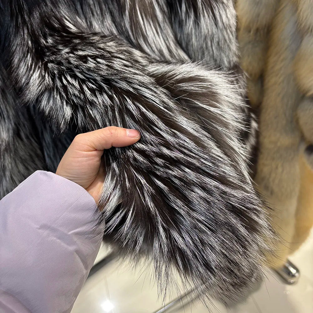 YOLOAgain Hooded Real Fox Fur Jacket Women 2025 Winter Warm Natural Fox Fur Coat Female