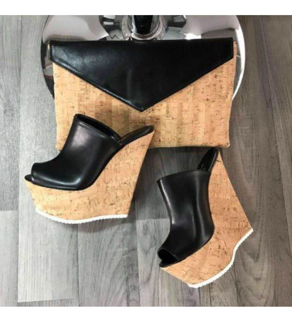 Aneikeh Black Platform Wedge Sandals Slippers 2025 Summer Fashion Peep Toe Super High Heigh Sexy Sandal Mules zapatillas mujer