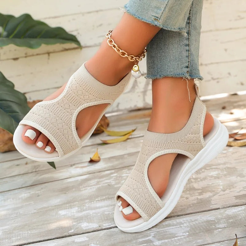 Summer New Classic Solid Color Mesh Wedge Sandals for Women Comfortable Open Toe Lightweight Casual Shoes 36-43 Zapatillas Muje