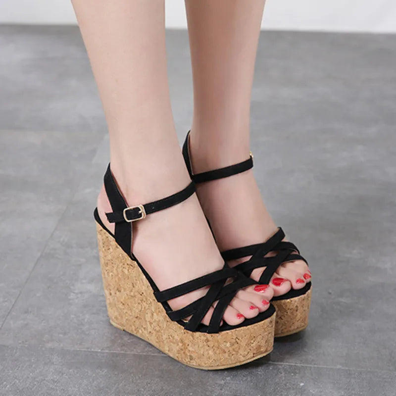 Size 31-43 Summer New Wedge Sandals 11cm High Heel Platform Open Toe Beach Sandals Ladies Shoes