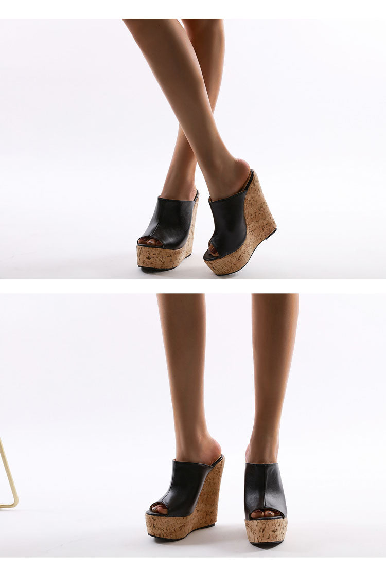 Aneikeh Black Platform Wedge Sandals Slippers 2025 Summer Fashion Peep Toe Super High Heigh Sexy Sandal Mules zapatillas mujer