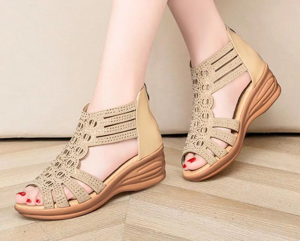 Sandal Woman Wedge Orthopedic Sandals for Women Black Shoe Elegant Brands Platform Roman Medium Heel Summer New 2025 Heels Shoes