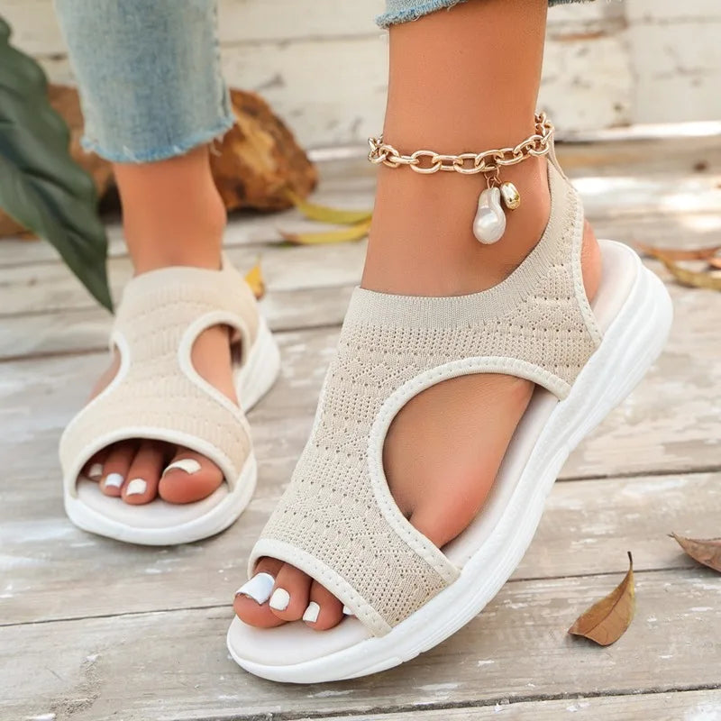 Summer New Classic Solid Color Mesh Wedge Sandals for Women Comfortable Open Toe Lightweight Casual Shoes 36-43 Zapatillas Muje