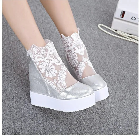 Fashion Woman Lace Shoes Wedge Heels Platform Pumps Sandals High Heel Women's Hollow-out Summer Non-slip Casual Designer Sandals
