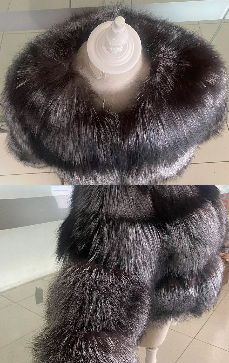 Winter Real Fur Women Raccoon Natural Fur Coat Silver Fox Long Vest Warm Luxury Jacket Parkas With Leather Fur Clothe For Female