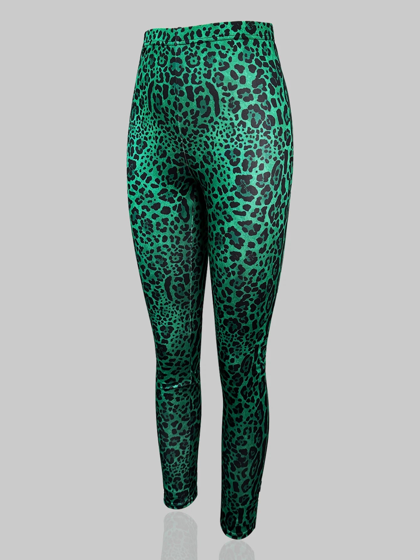 New Green Leopard Print Tight Leggings Europe And The United States Casual Fashion Elastic Yoga Sports Nine-point Pants Women
