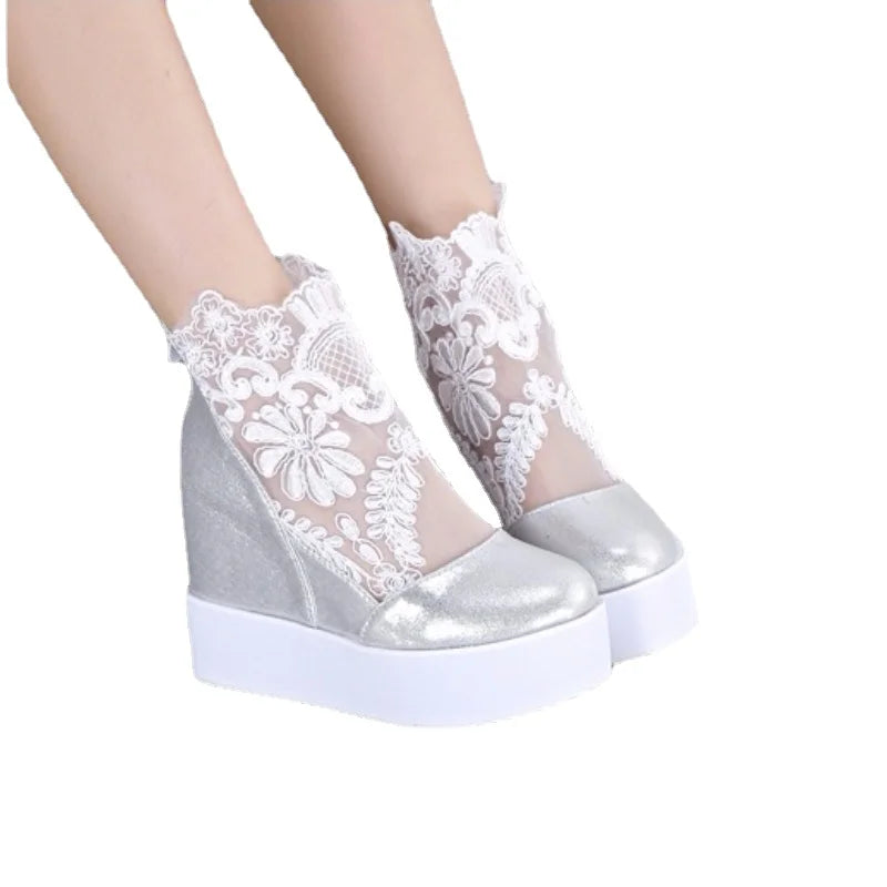 Fashion Woman Lace Shoes Wedge Heels Platform Pumps Sandals High Heel Women's Hollow-out Summer Non-slip Casual Designer Sandals