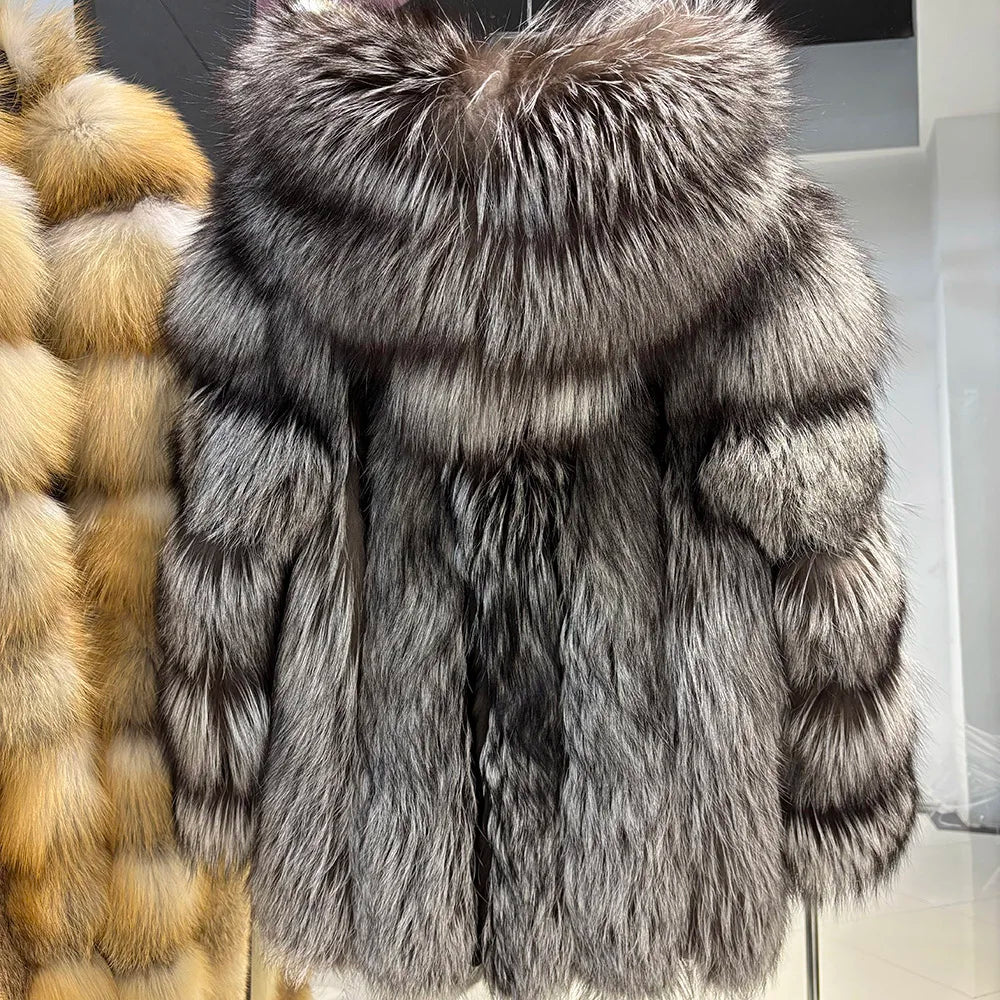 YOLOAgain Hooded Real Fox Fur Jacket Women 2025 Winter Warm Natural Fox Fur Coat Female