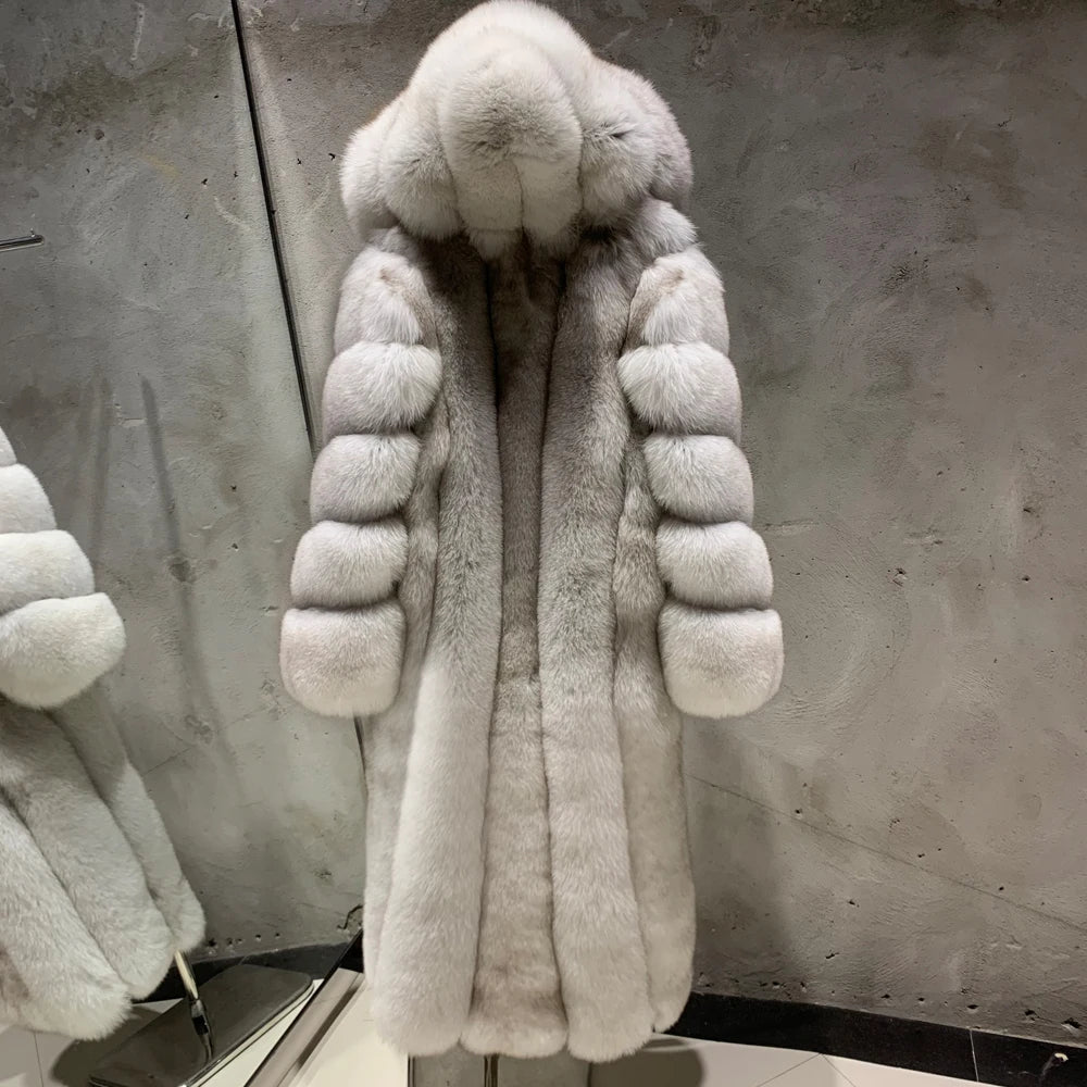 #GO BALLISTIC YA Long Ladies Fur Coat Hooded Women's Fur Outwear 22-06