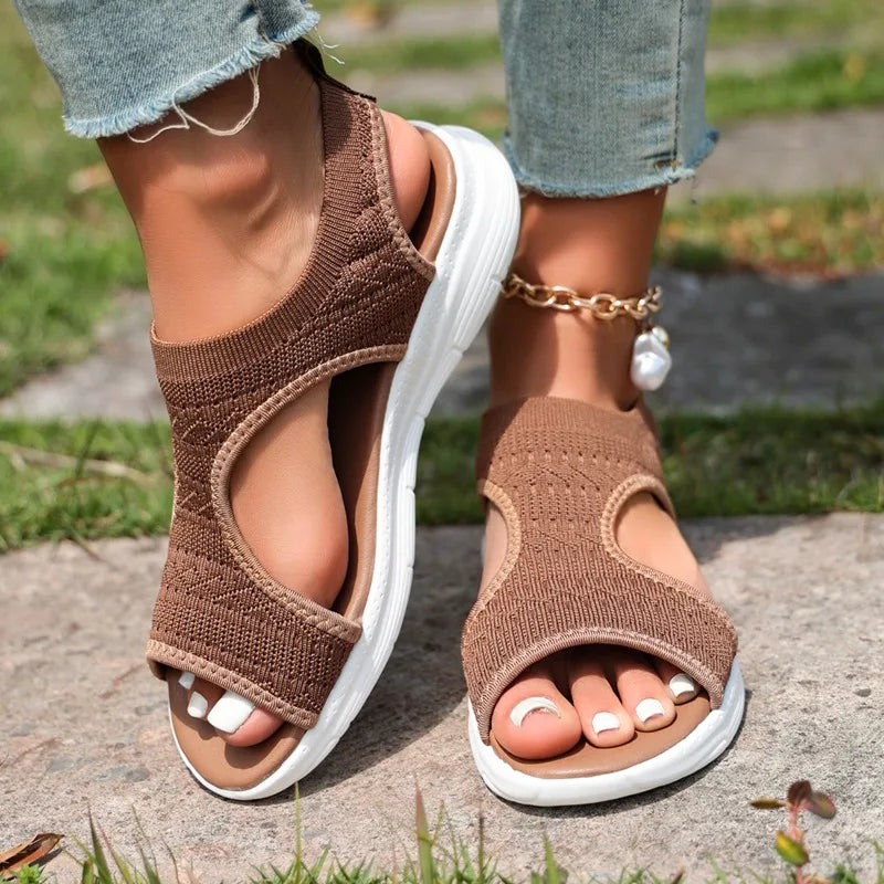 Summer New Classic Solid Color Mesh Wedge Sandals for Women Comfortable Open Toe Lightweight Casual Shoes 36-43 Zapatillas Muje
