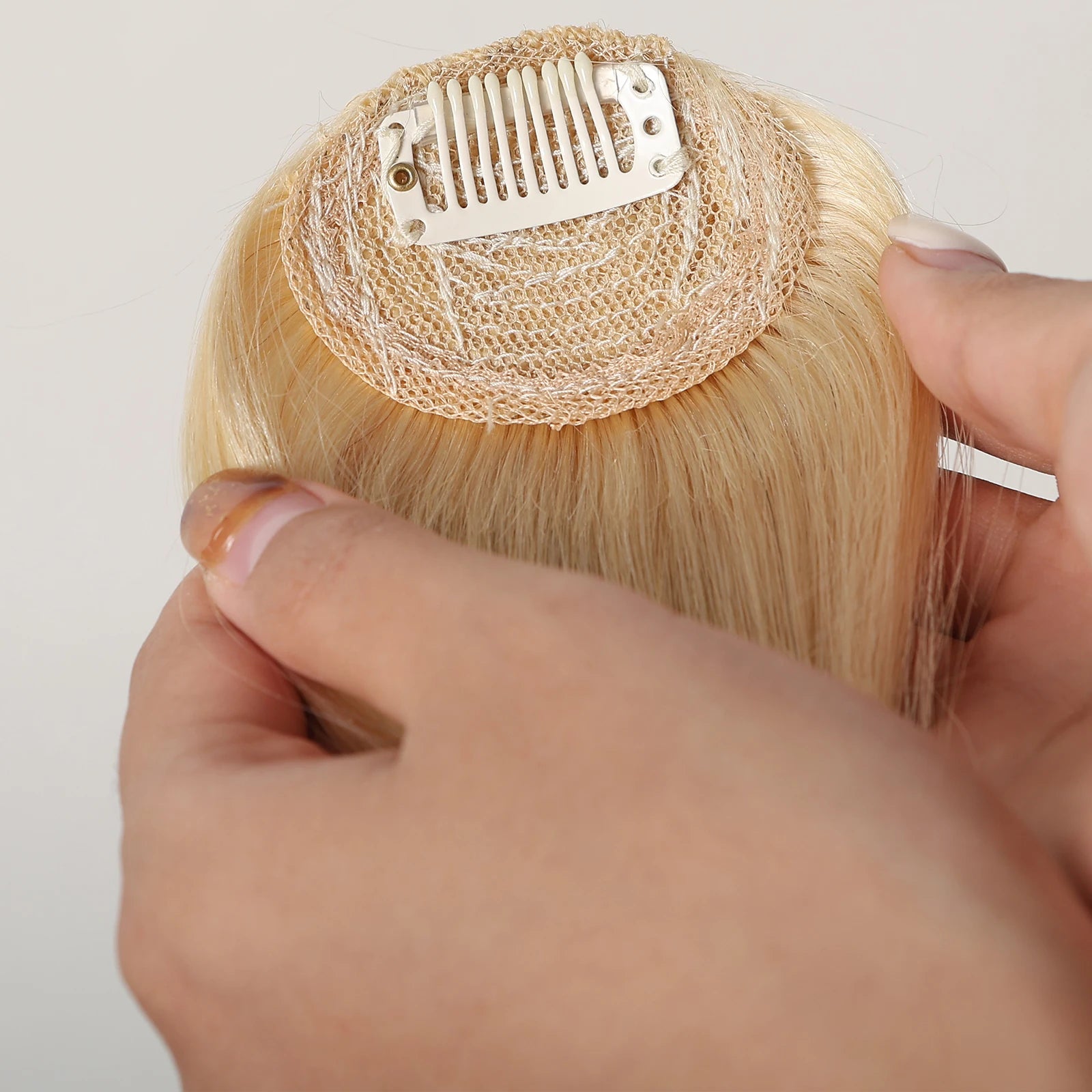 100% Human Hair Blonde Clip in Bangs Golden Platinum Blunt Cut Wispy Fringe with Sideburns for Women Natural Looking Hairpiece