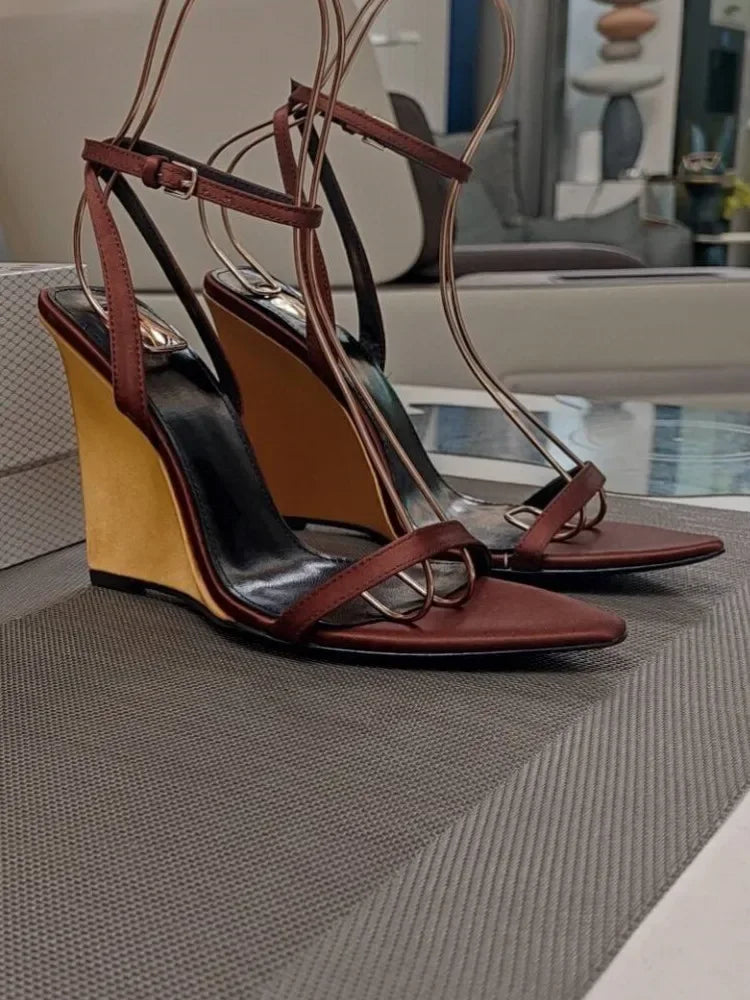 2025European and American Summer Wedge Toe High-heeled Sandals for Weddings, Banquets, Parties, Women's 34-44 Large Sandals