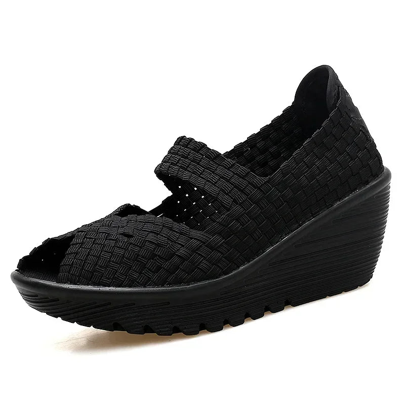 Wedge Platform Weave Sandals Fashion Peep Toe Comforty Breathable Mom Shoes Female Casual Thick Bottom Sandalias Mujer 2024
