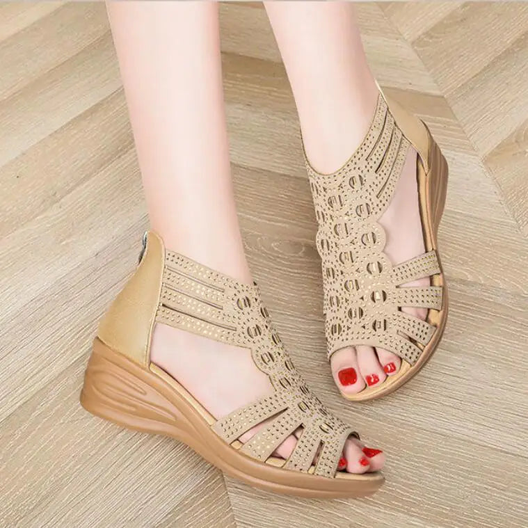 Sandal Woman Wedge Orthopedic Sandals for Women Black Shoe Elegant Brands Platform Roman Medium Heel Summer New 2025 Heels Shoes