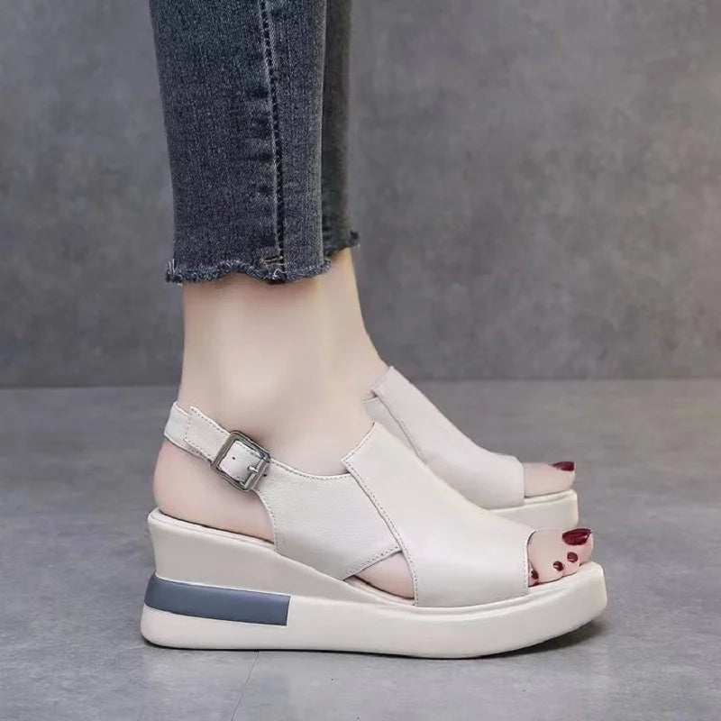 2025 Summer Wedge Platform Sandals Fashion Retro Romen Beach Shoes Ladies Casual Peep Toe Soft Comfortable Sandalias De Mujer