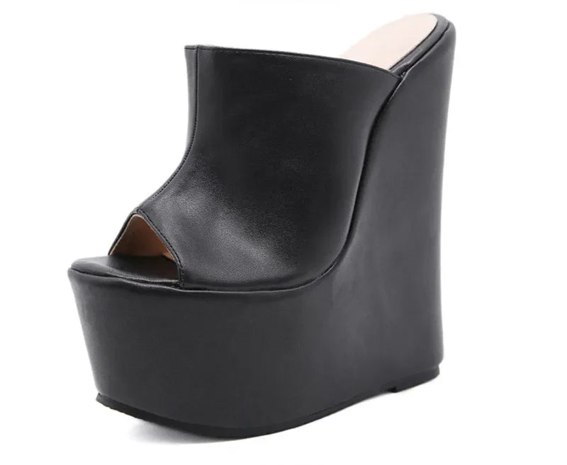 Aneikeh Summer Shallow Designer Fashion Peep Toe Platform Wedge Woman Slippers Shoes Super High Heels Sandals Size 35-42