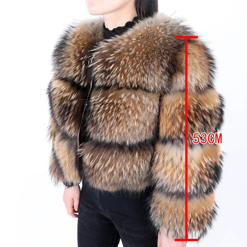 Winter Real Fur Women Raccoon Natural Fur Coat Silver Fox Long Vest Warm Luxury Jacket Parkas With Leather Fur Clothe For Female