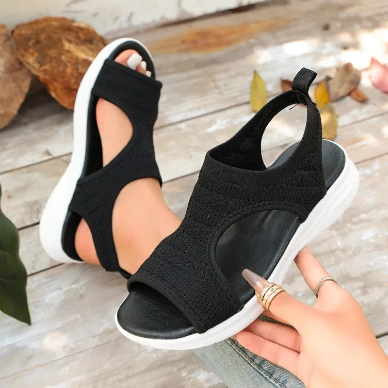 Summer New Classic Solid Color Mesh Wedge Sandals for Women Comfortable Open Toe Lightweight Casual Shoes 36-43 Zapatillas Muje